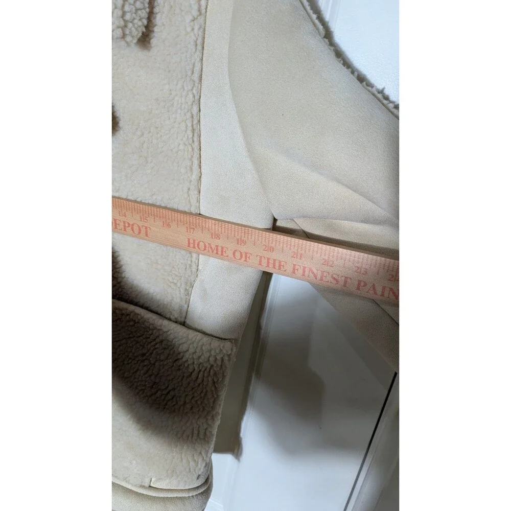 Catherine Malandrino Faux Shearling Moto Jacket Medium Beige Suede Zip - Picture 9 of 10
